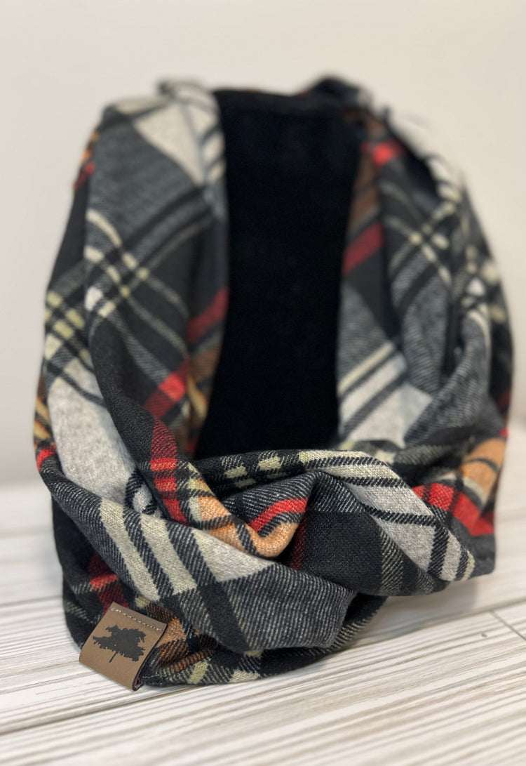 Black/Red/Orange Plaid - Infinity Scarf
