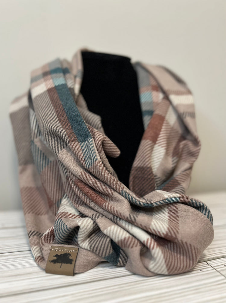 Teal/Chocolate/Pink Plaid - Infinity Scarf