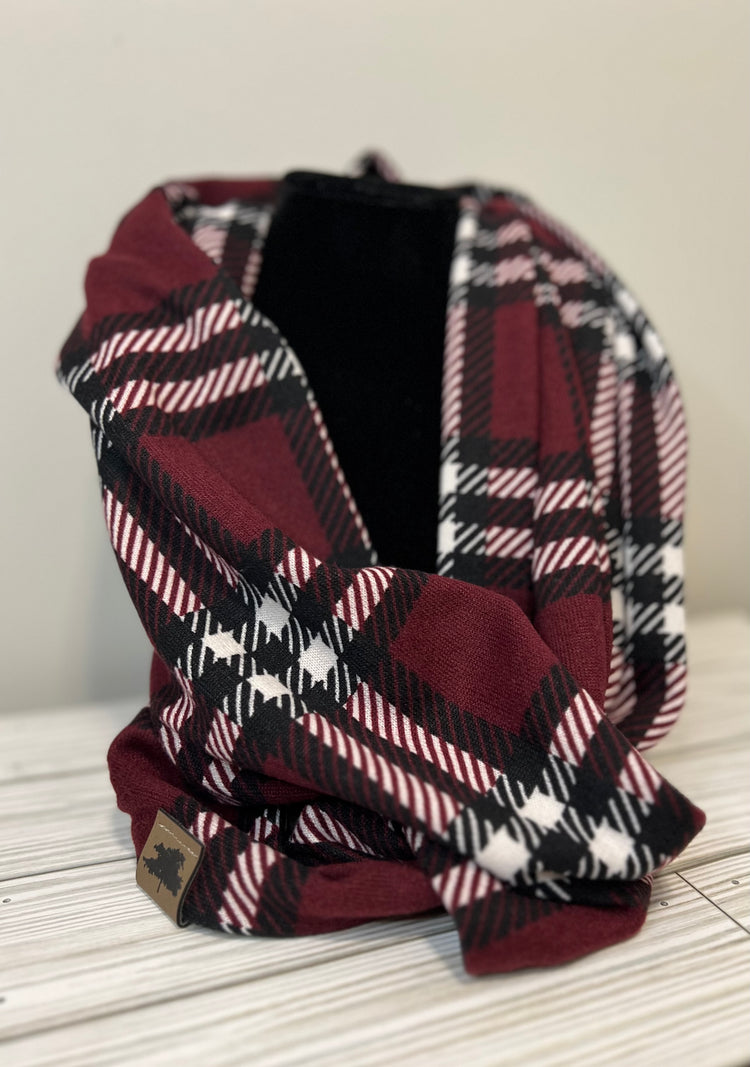 Burgundy/Black/White Plaid - Infinity Scarf