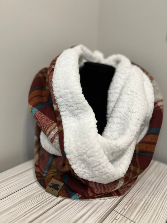 Rust/Teal Sherpa Lined Plaid Infinity Scarf