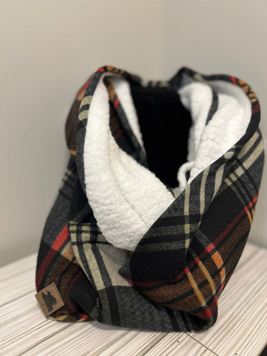 Black/Red Sherpa Lined Plaid Infinity Scarf