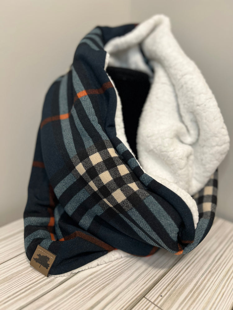 Teal Sherpa Lined Plaid Infinity Scarf