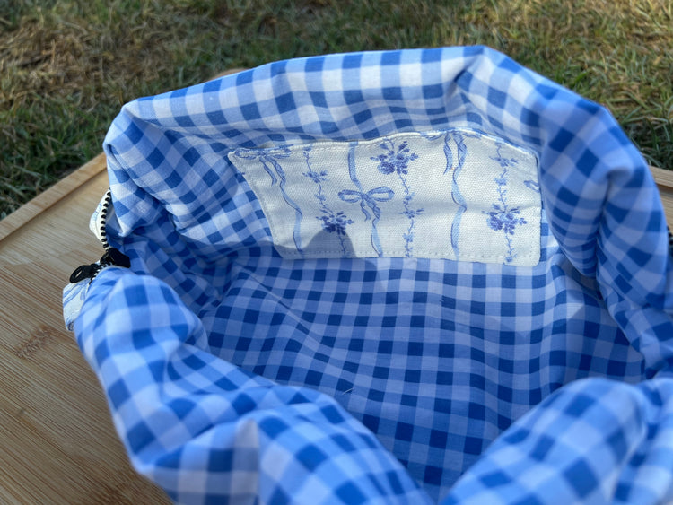 Blue Floral Toile Quilted Boxed Pouch