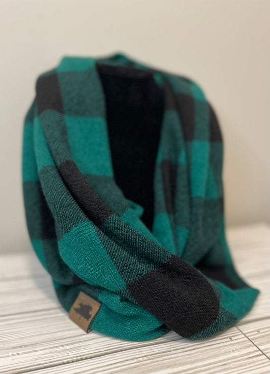 Green/Black Buffalo Check - Infinity Scarf